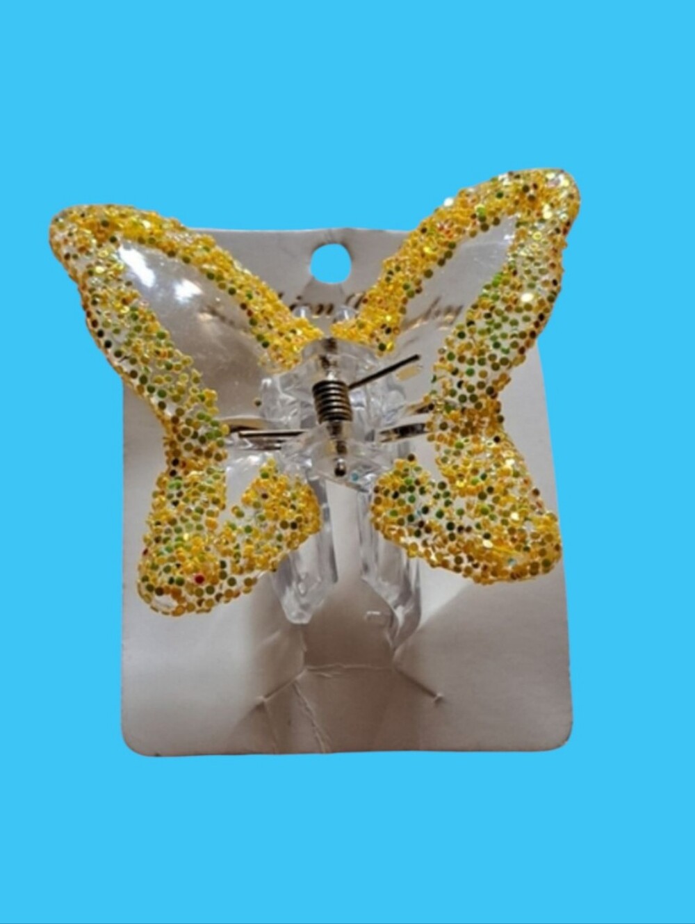 Fashion Jewelry Yellow Butterfly Shimmering Hair Clip Medium 8 Claws New